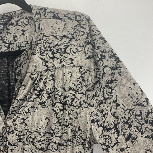 Lucky Brand Womens Large Popover Blouse Paisley Boho Peasant Long Sleeve - Picture 4 of 14